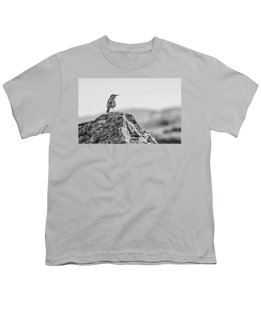 Rock Wren Youth T-Shirt featuring the photograph Rock Wren 2BW by Rick Mosher