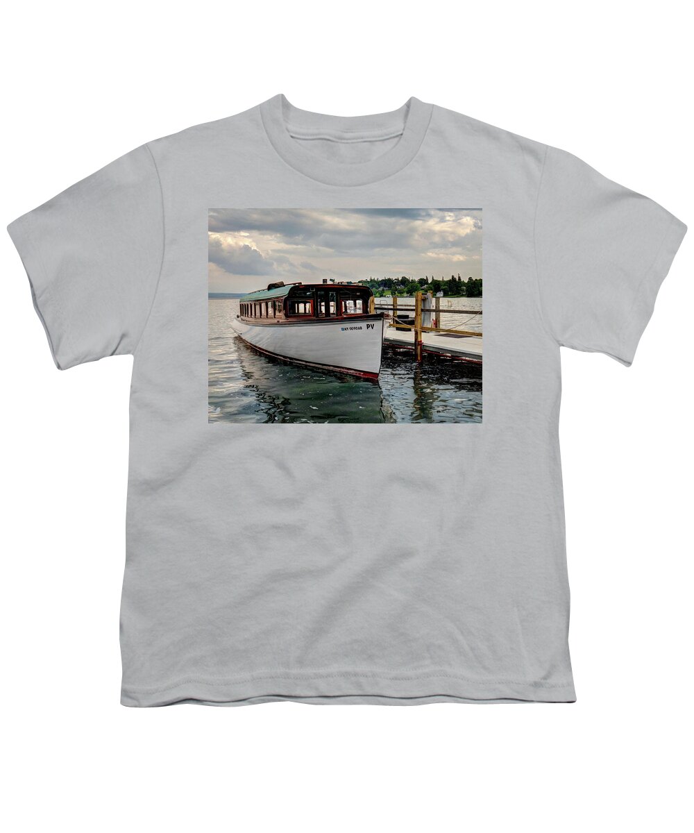 New York Youth T-Shirt featuring the photograph SkaneatelesMailboat by David Thompsen
