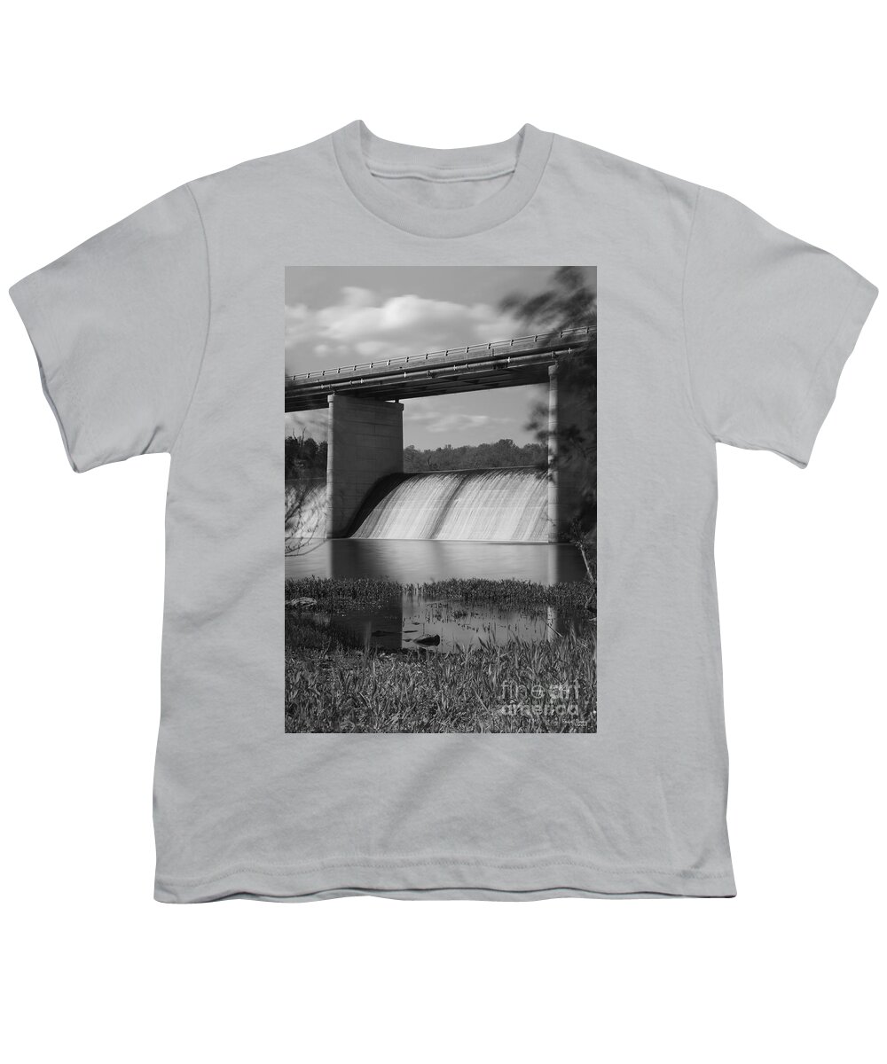Dam Youth T-Shirt featuring the photograph Springfield Lake Dam Grayscale by Jennifer White