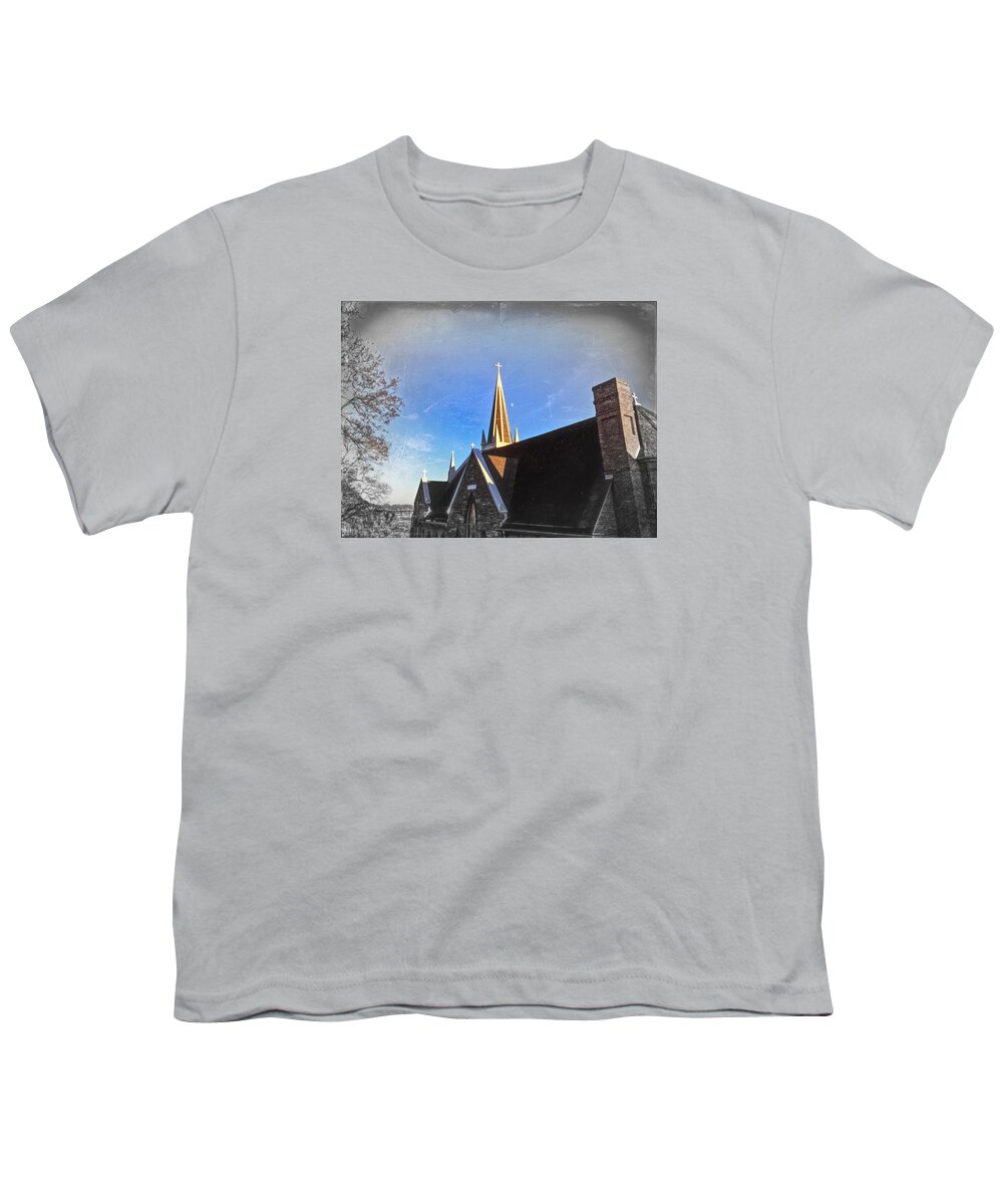 Church Youth T-Shirt featuring the photograph St. Peter's Spire by Chris Montcalmo