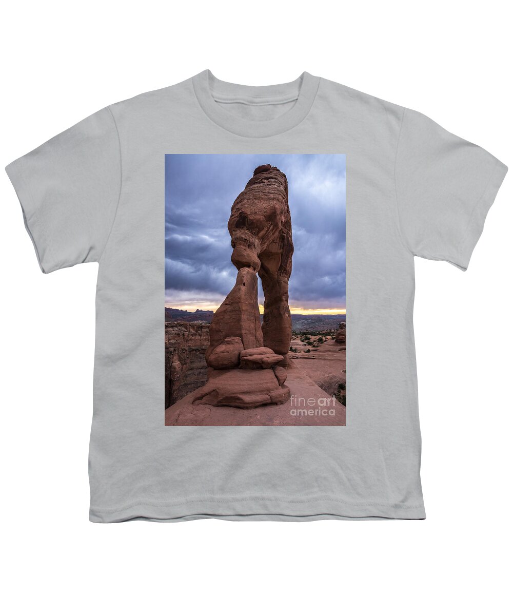 Utah Youth T-Shirt featuring the photograph Stormy Sunset - Delicate Arch - Moab - Utah by Gary Whitton