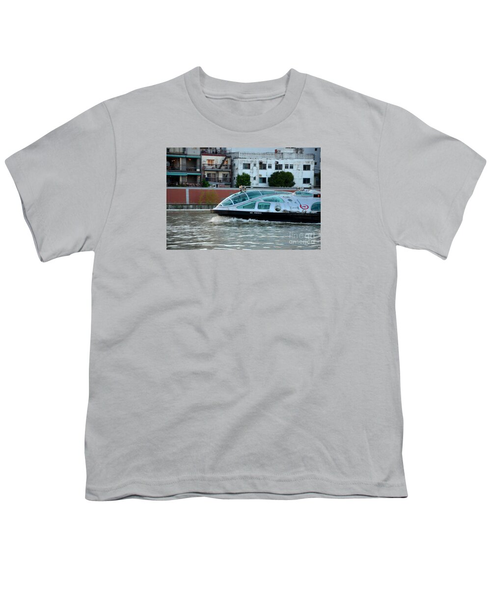 Boat Youth T-Shirt featuring the photograph Sumida River cruise boat in motion Tokyo Japan by Imran Ahmed