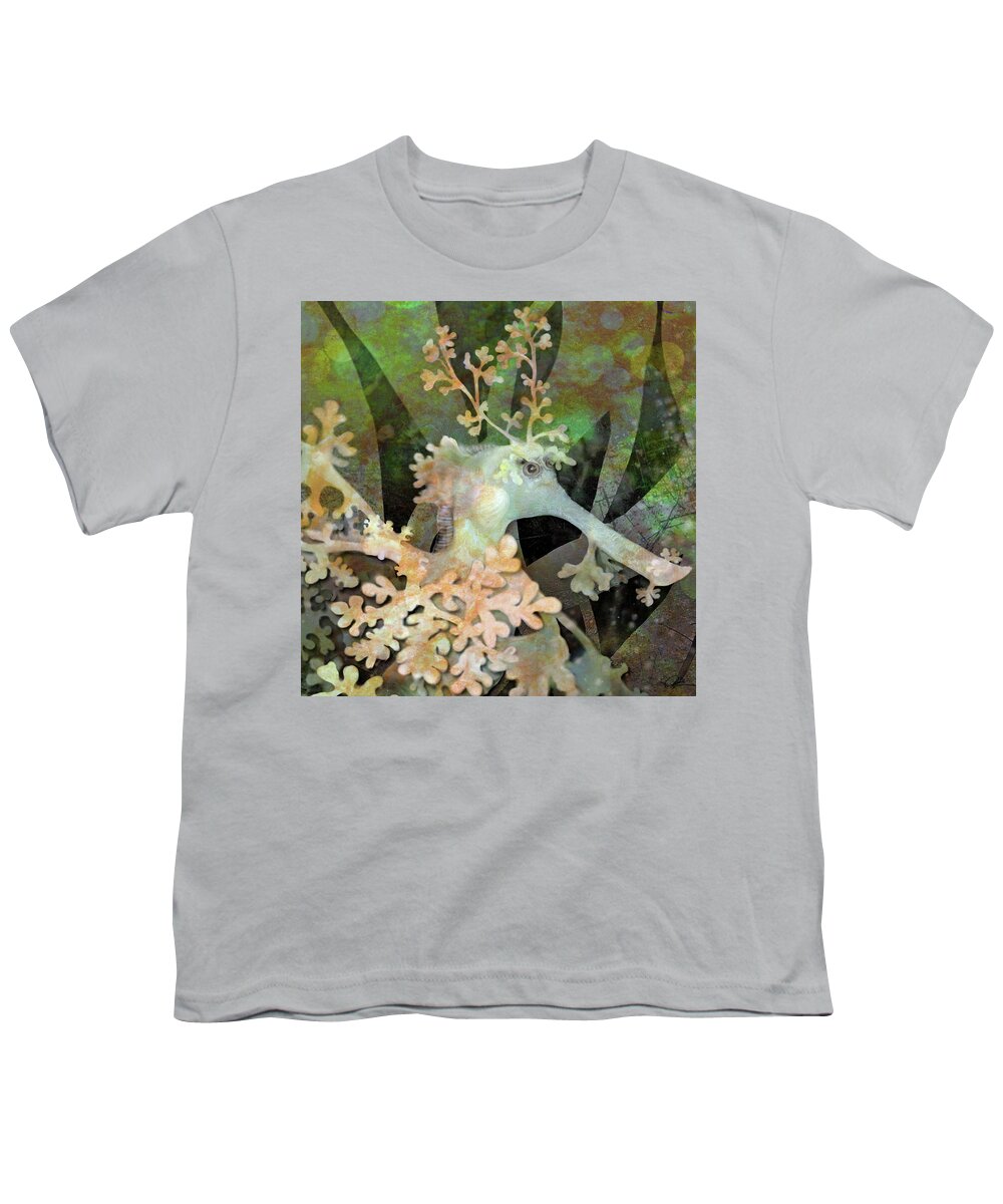 Seadragon Youth T-Shirt featuring the digital art Teal Leafy Sea Dragon by Sand And Chi
