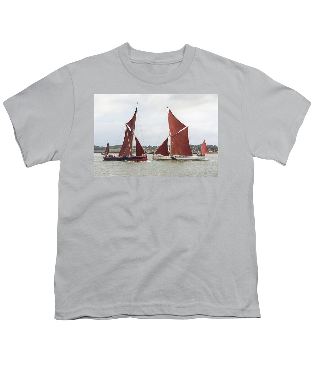  Thames Sailing Barges Youth T-Shirt featuring the photograph Thames sailing barges Repertor and Reminder by Gary Eason