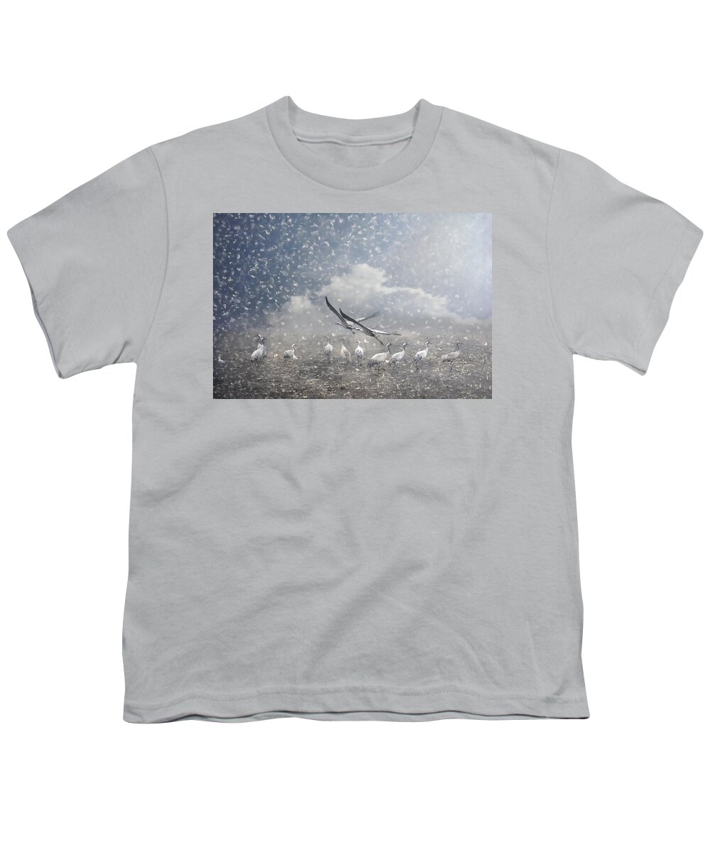 Animals Youth T-Shirt featuring the photograph the cranes of Fischland by Joachim G Pinkawa