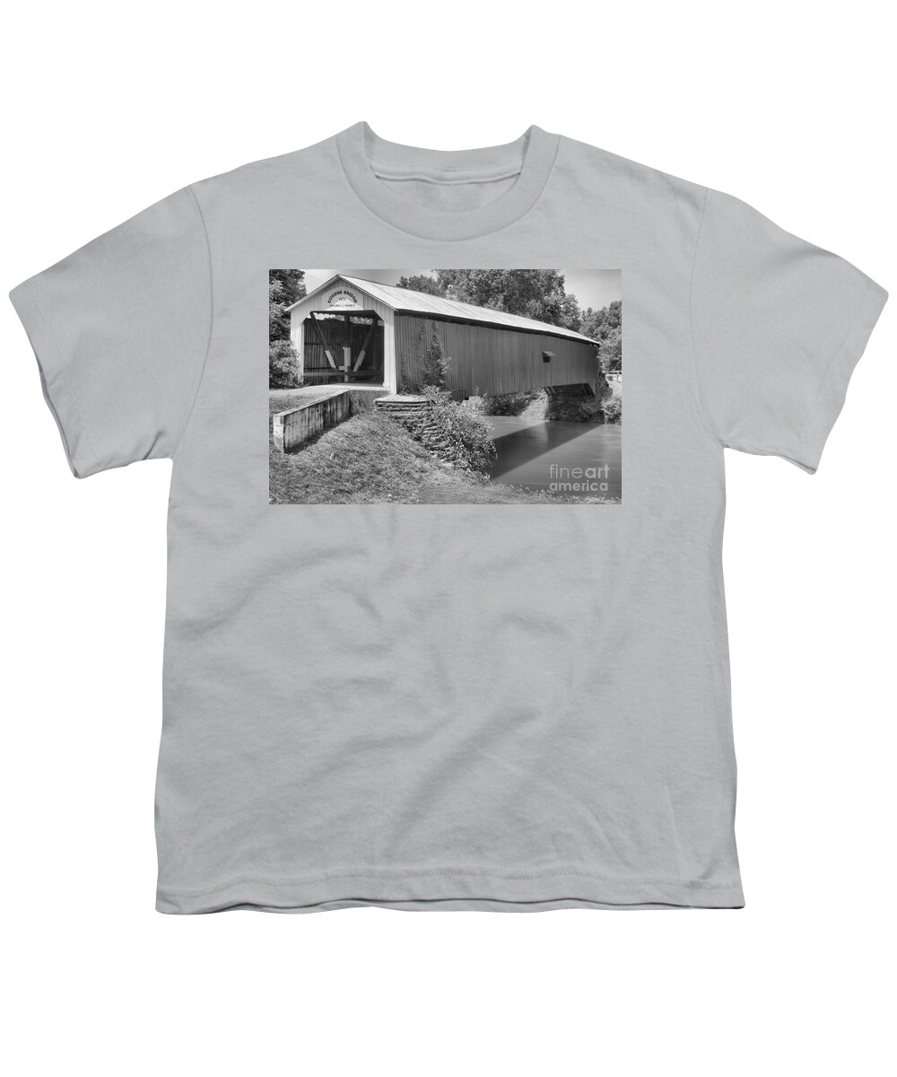 Eugene Covered Bridge Youth T-Shirt featuring the photograph The Eugene Covered Bridge Black And White by Adam Jewell