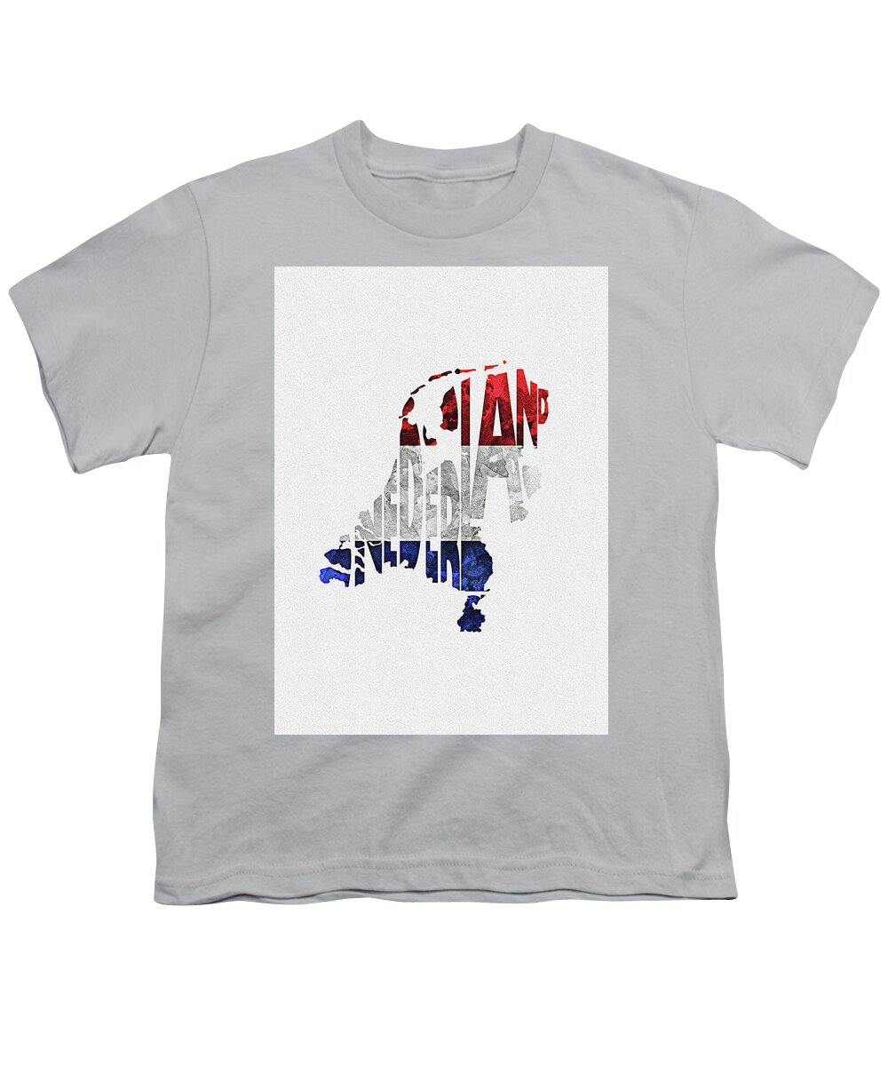 The Netherlands Youth T-Shirt featuring the digital art The Netherlands Typographic Map Flag by Inspirowl Design