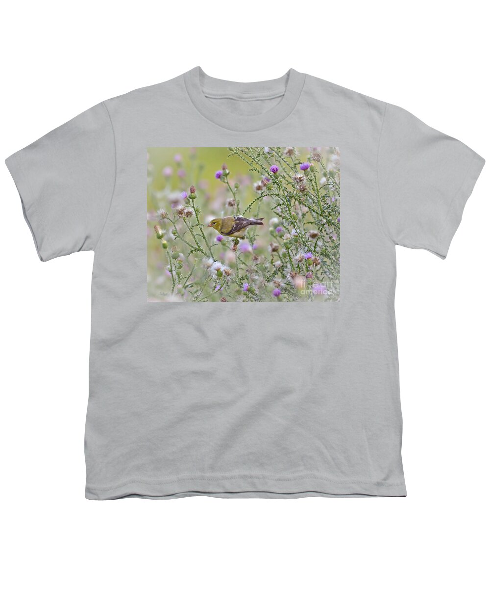 Goldfinch Youth T-Shirt featuring the photograph Thistle Bender by Kerri Farley