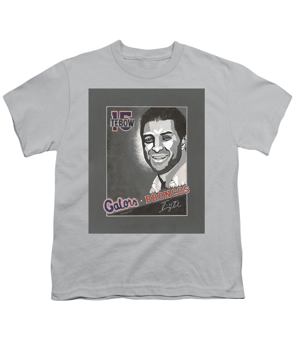  Youth T-Shirt featuring the painting Tim Tebow T-shirt by Herb Strobino
