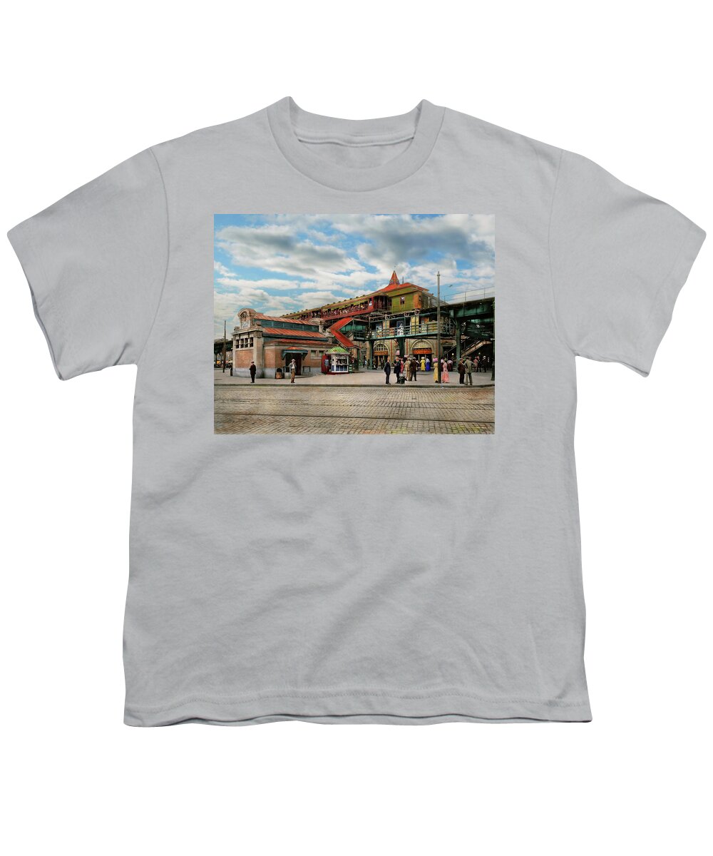 Lirr Youth T-Shirt featuring the photograph Train Station - Atlantic Ave Control House 1910 by Mike Savad