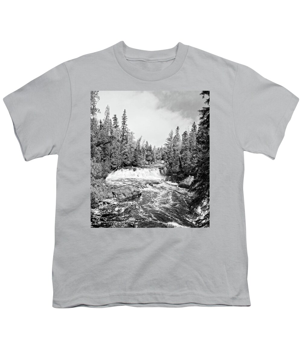 Nature Youth T-Shirt featuring the photograph Two Step Falls bnw by Bonfire Photography