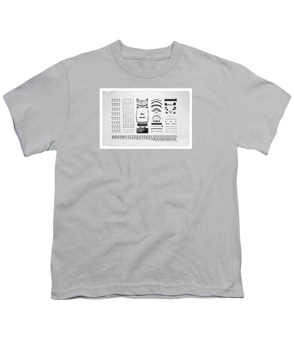 Flat Lay Youth T-Shirt featuring the photograph Typewriter Disassembled by Edward Fielding