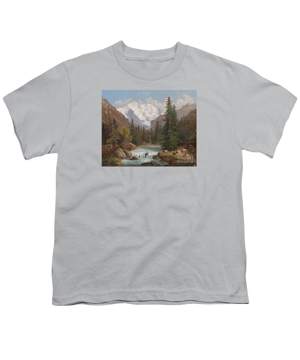 Hubert Sattler (vienna 1817-1904) View Of The Jungfrau Youth T-Shirt featuring the painting View of the Jungfrau by MotionAge Designs