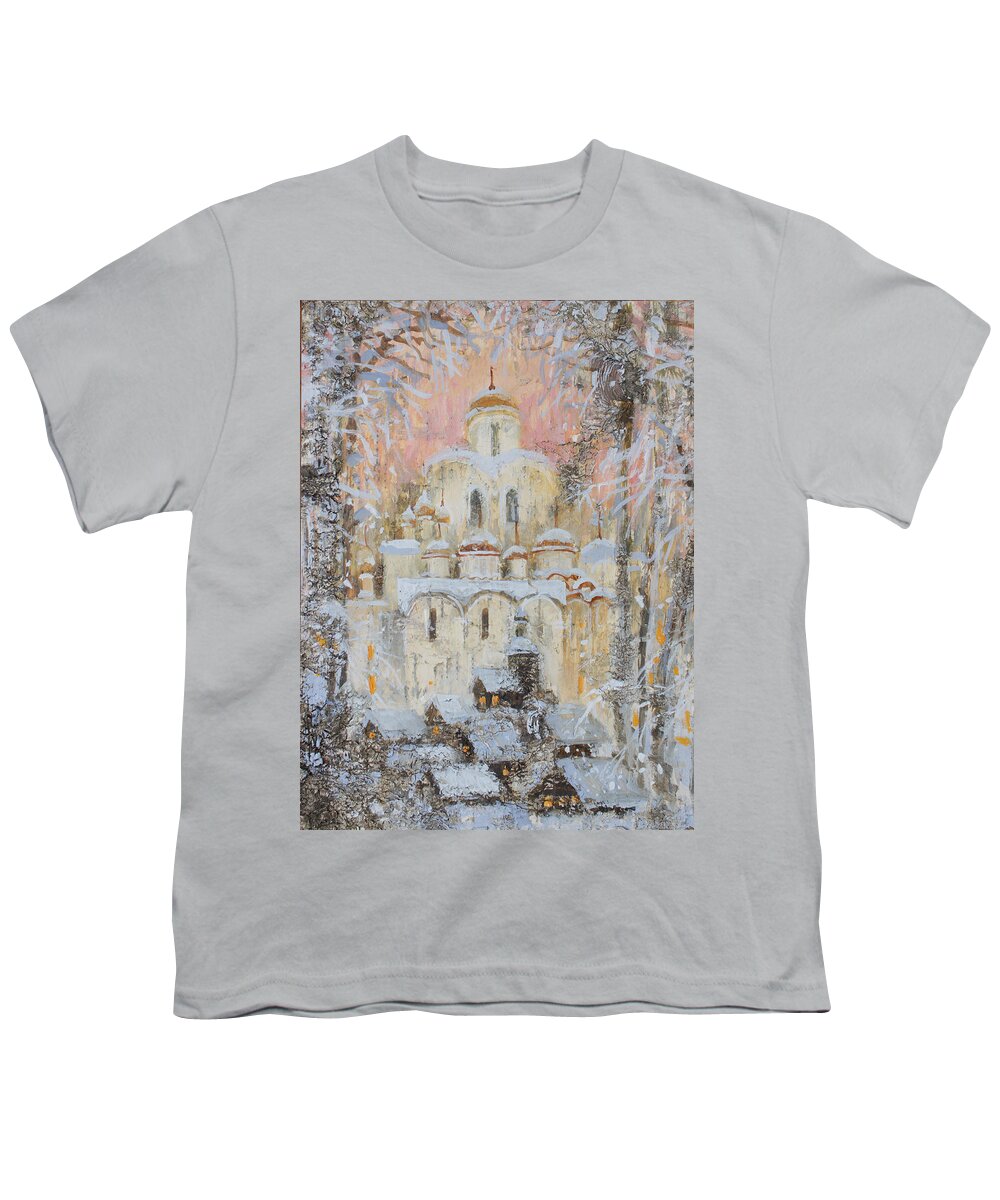 Russia Youth T-Shirt featuring the painting White Cathedral under Snow by Ilya Kondrashova