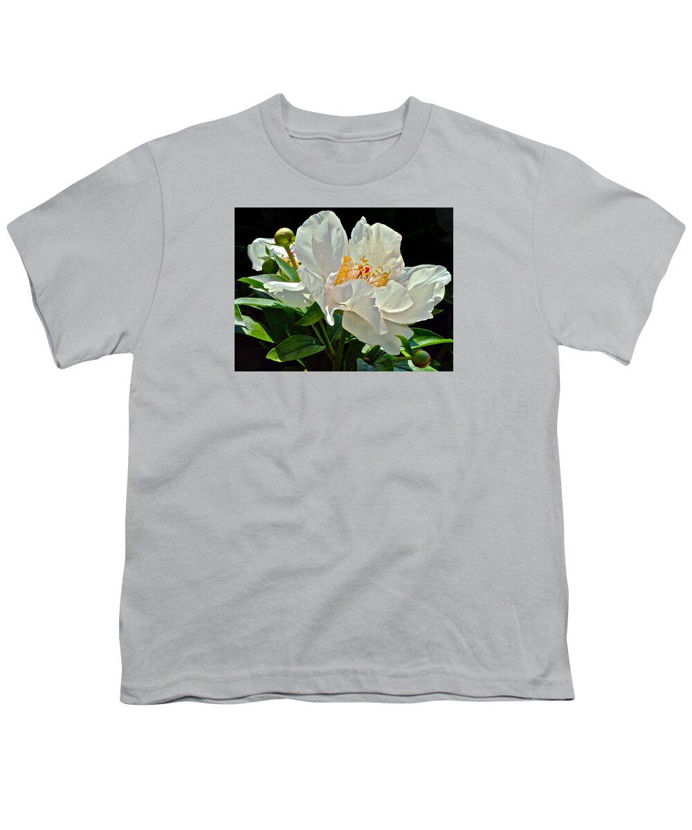 Peony Youth T-Shirt featuring the photograph White Peony by Janis Senungetuk