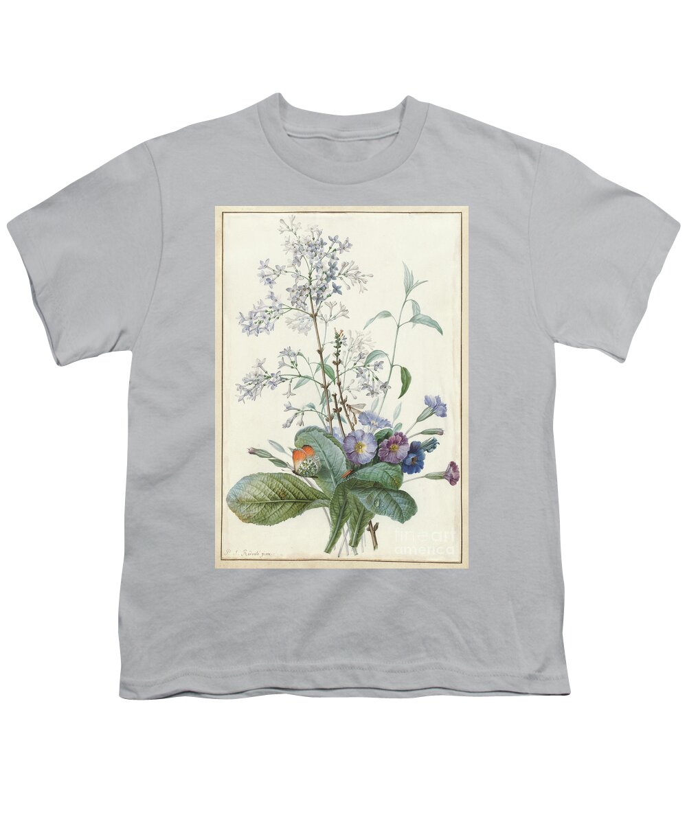 Redoute Youth T-Shirt featuring the painting A Bouquet of Flowers with Insects by Pierre-Joseph Redoute