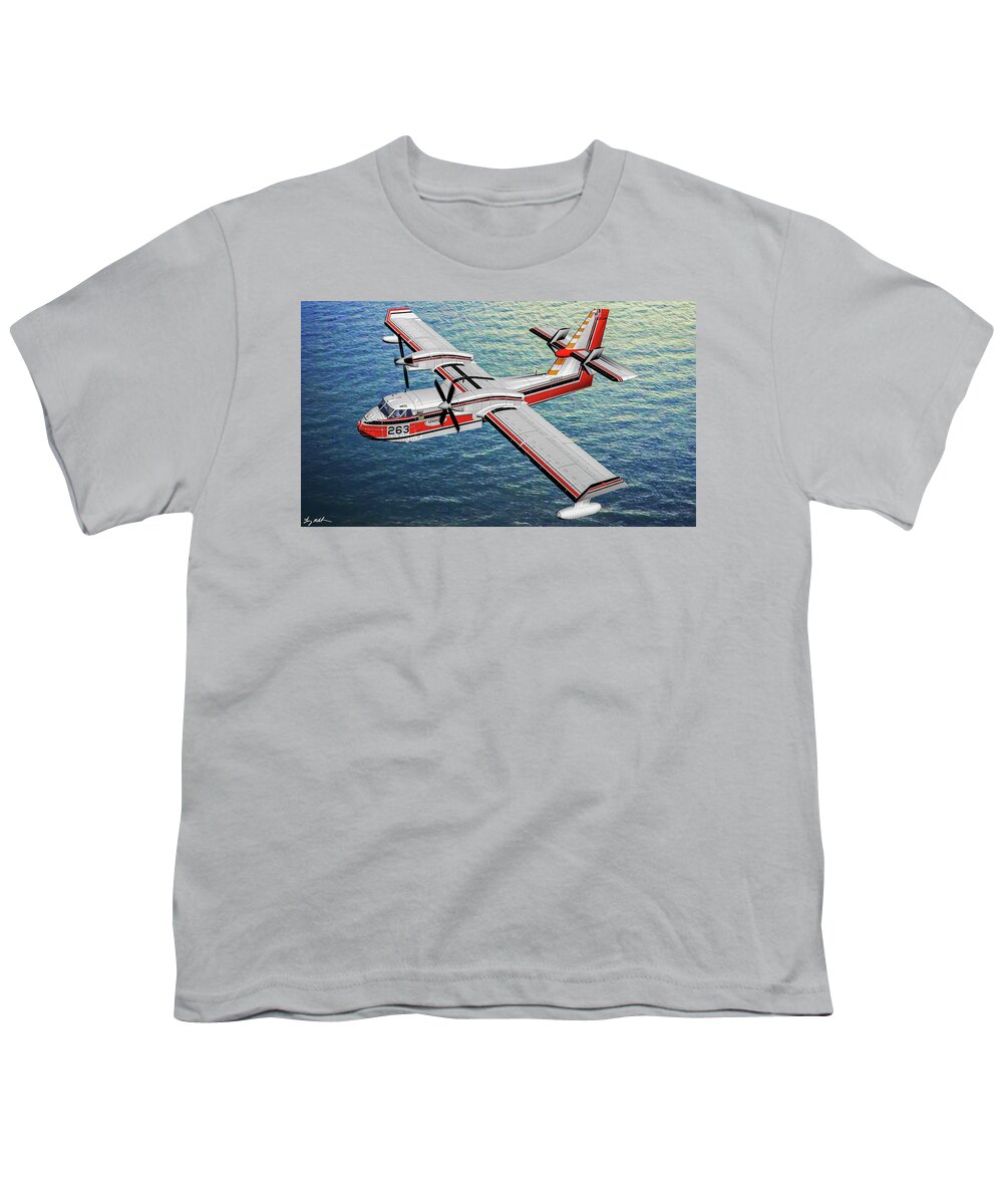 Canadair Fire Bomber Cl415 Youth T-Shirt featuring the digital art Canadair Fire Bomber Cl415 - Oil by Tommy Anderson
