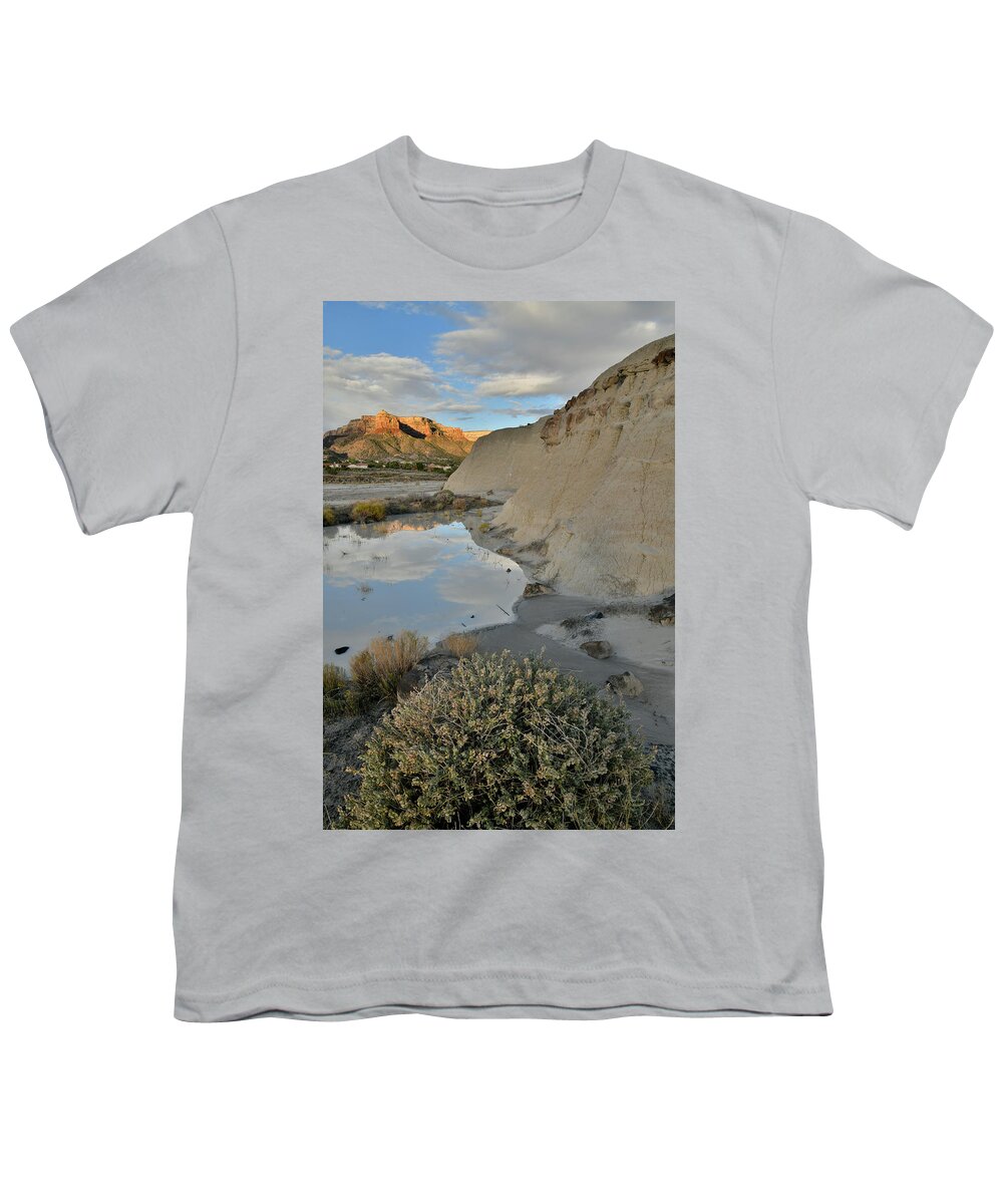 Grand Junction Youth T-Shirt featuring the photograph Colorado National Monument at Sunrise Reflected in Bentonite Pool by Ray Mathis