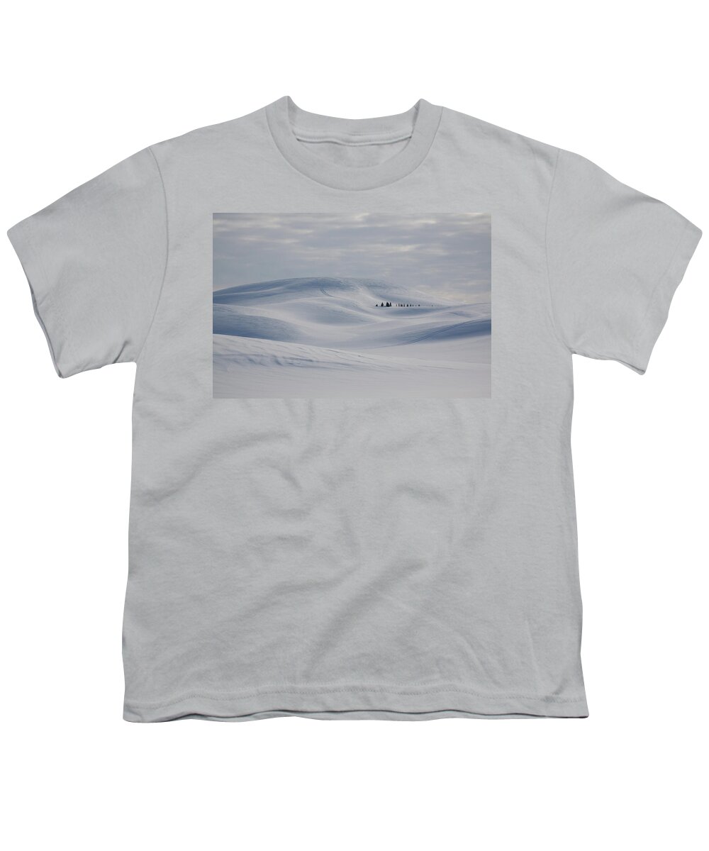 Snowy Landscape Youth T-Shirt featuring the photograph Frozen winter hills by Tatiana Travelways