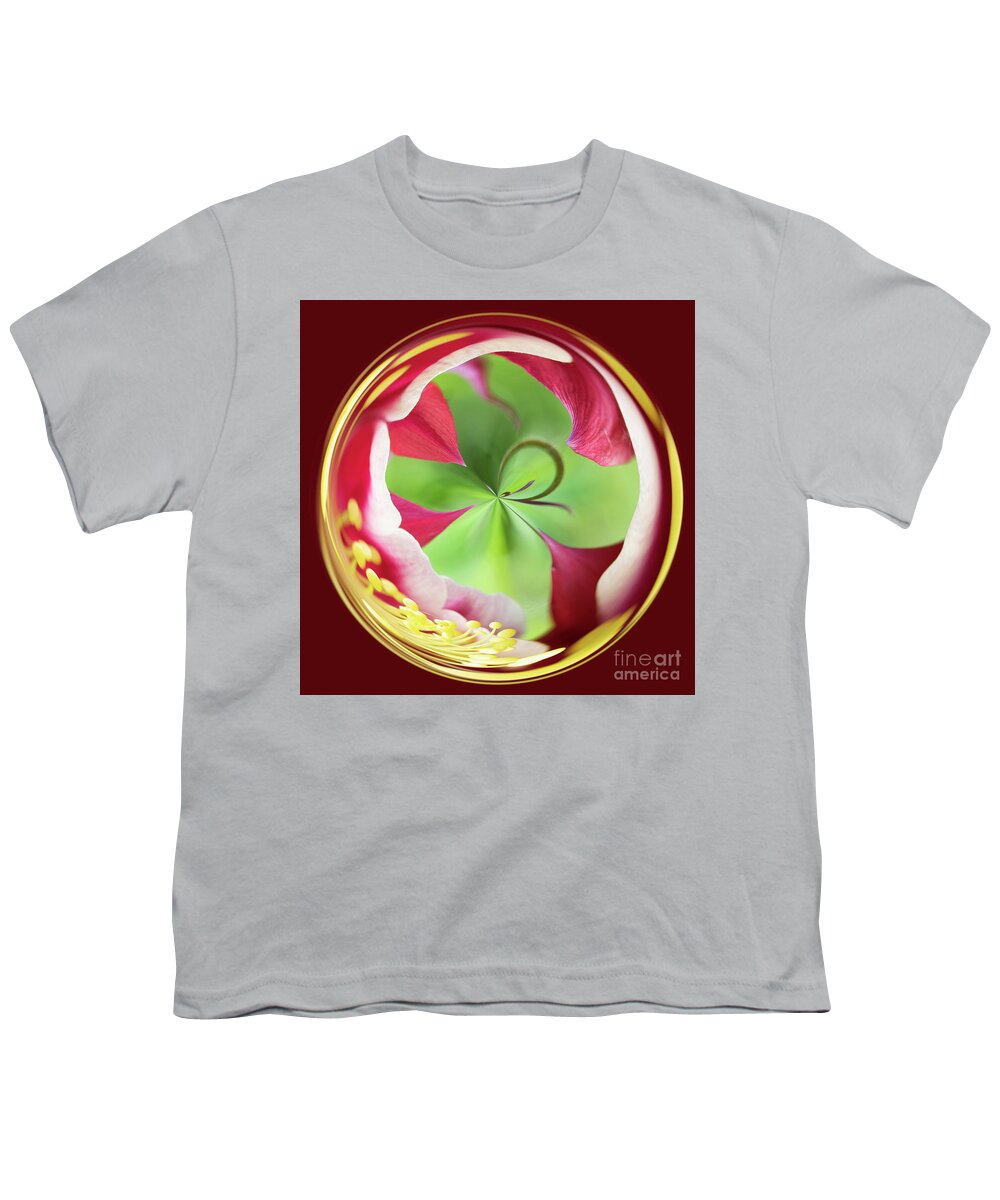 2018 Youth T-Shirt featuring the photograph Green and red flower orb image by Phillip Rubino