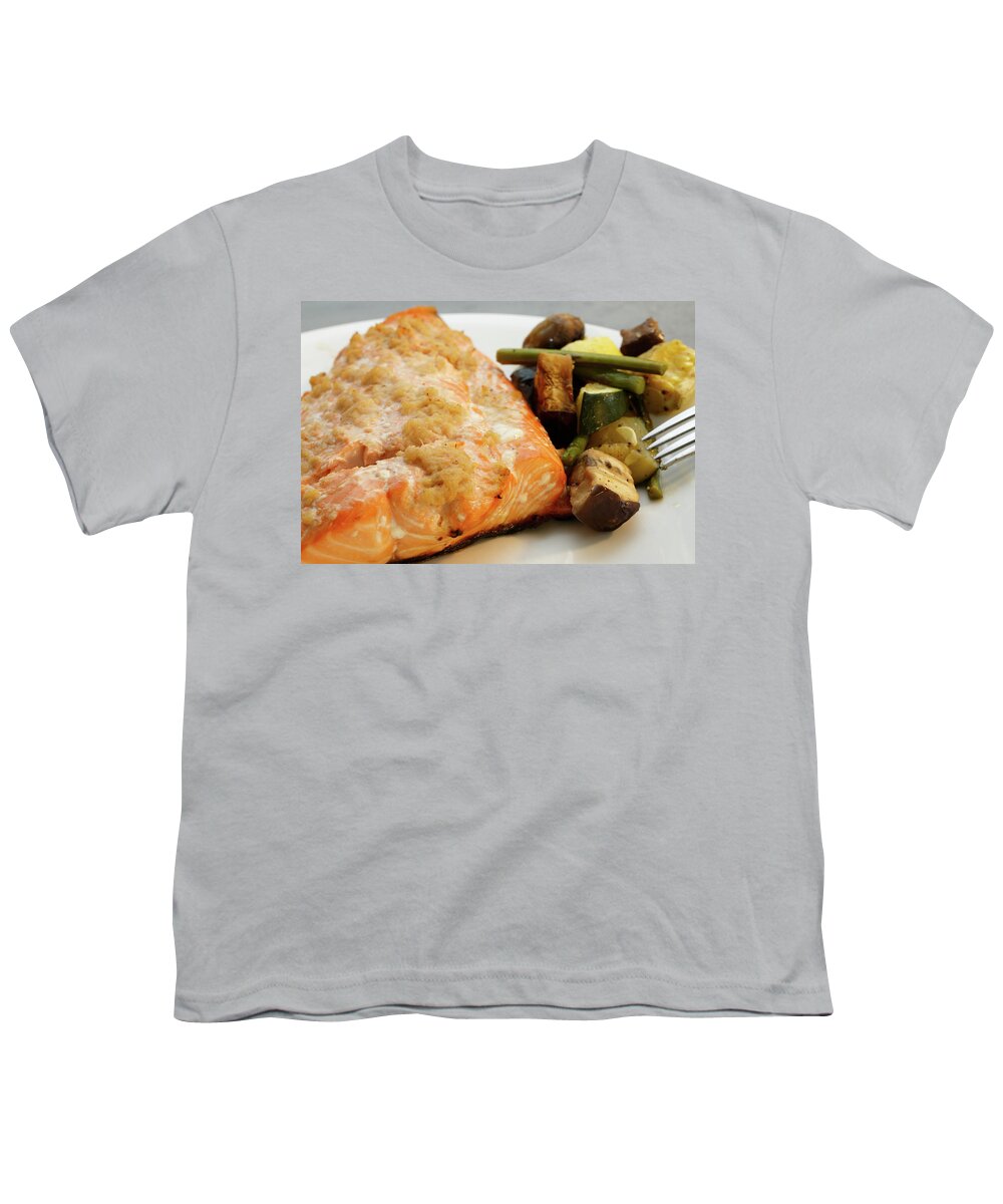 Indian Youth T-Shirt featuring the photograph Healthy Salmon dinner with roasted vegetables by Kyle Lee