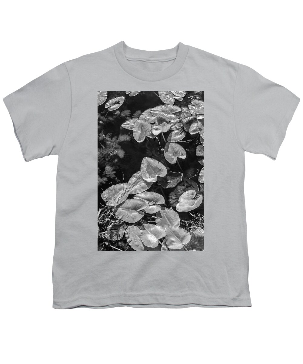 Everglades Youth T-Shirt featuring the photograph Lily Pads in Black and White by Debra and Dave Vanderlaan