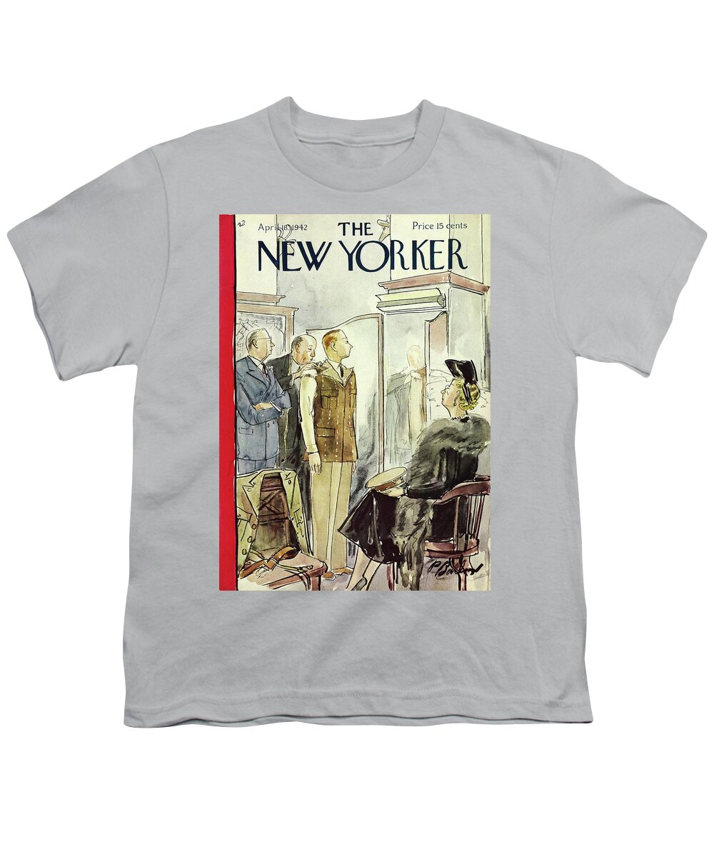 Military Youth T-Shirt featuring the painting New Yorker April 18 1942 by Perry Barlow