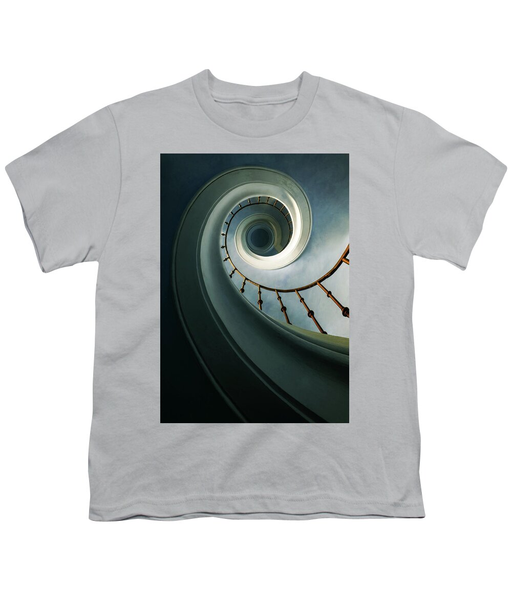 Staircase Youth T-Shirt featuring the photograph Pretty spiral staircase in blue and green tones by Jaroslaw Blaminsky