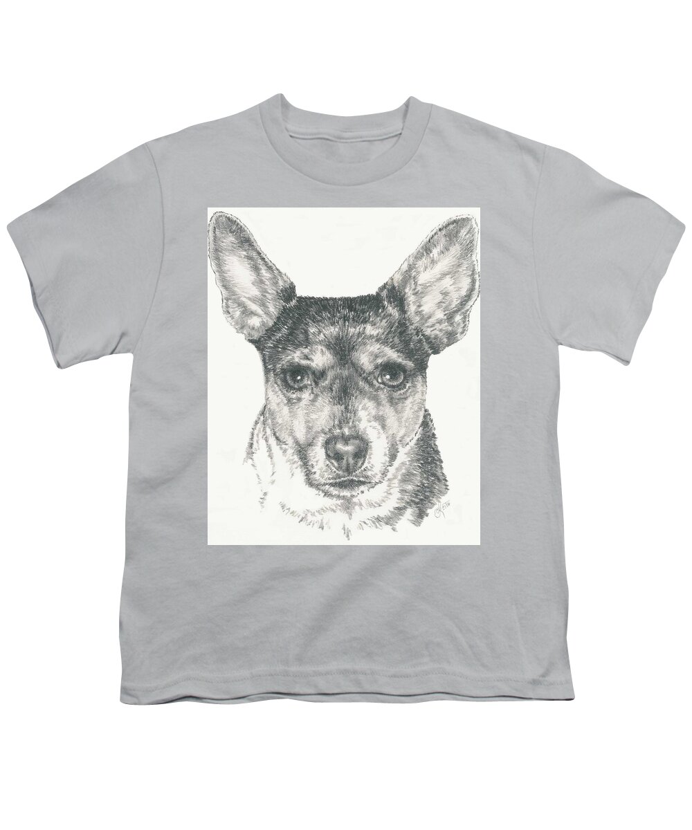 Terrier Youth T-Shirt featuring the drawing Rat Terrier in Graphite by Barbara Keith