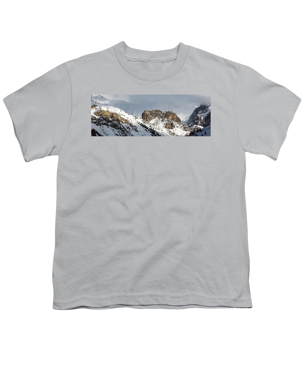 Snowy Landscape Youth T-Shirt featuring the photograph Snowy Mountains - 11 - French Alps by Paul MAURICE