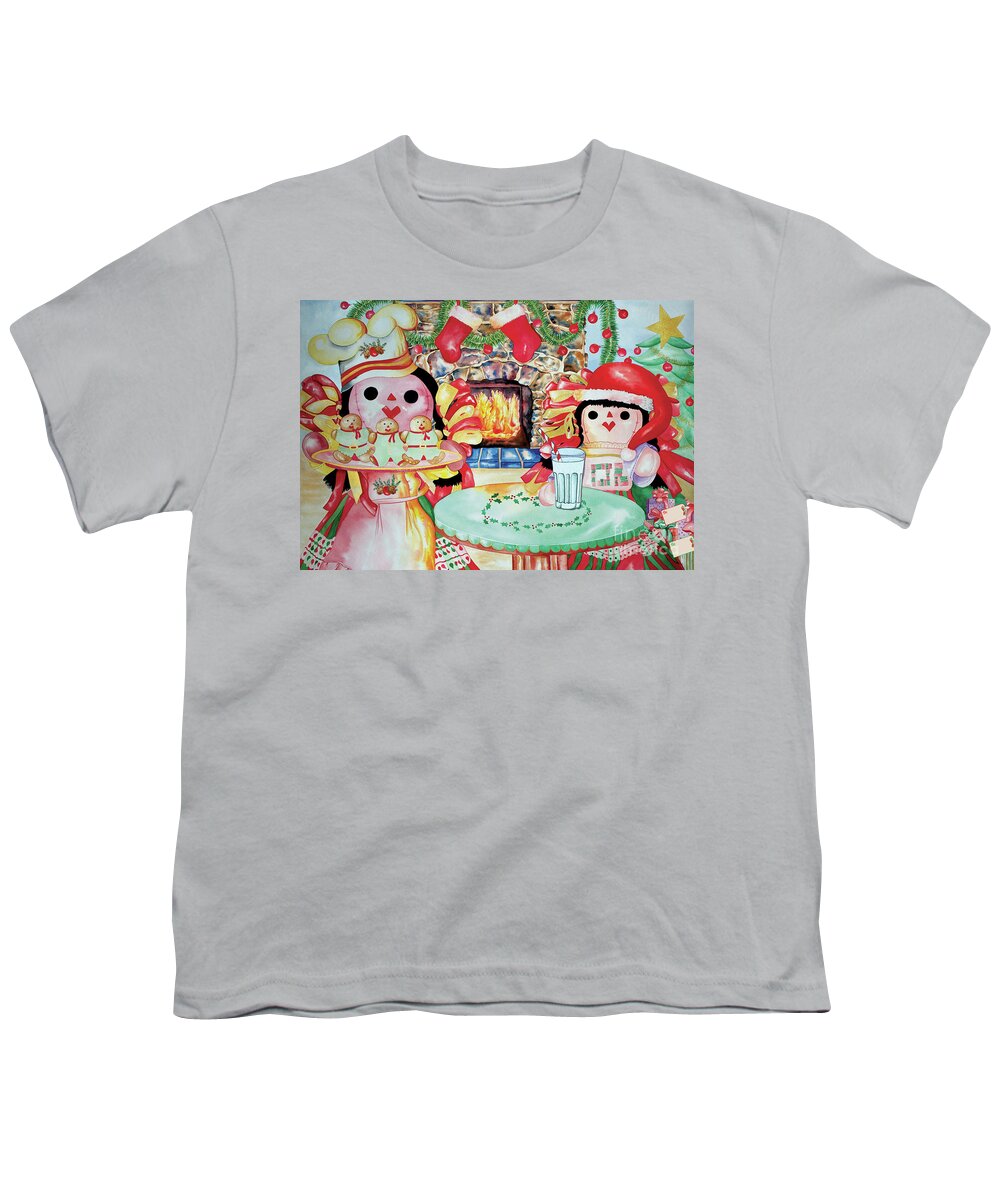 Christmas Youth T-Shirt featuring the painting Treats for Santa Clause by Kandyce Waltensperger