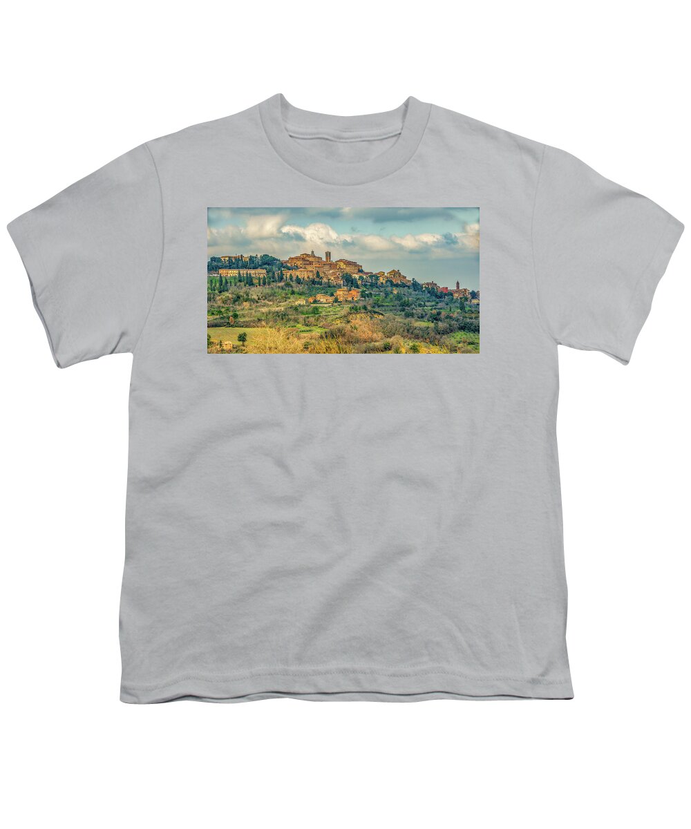 Montepulciano Youth T-Shirt featuring the photograph Tuscan Hill Town by Marcy Wielfaert