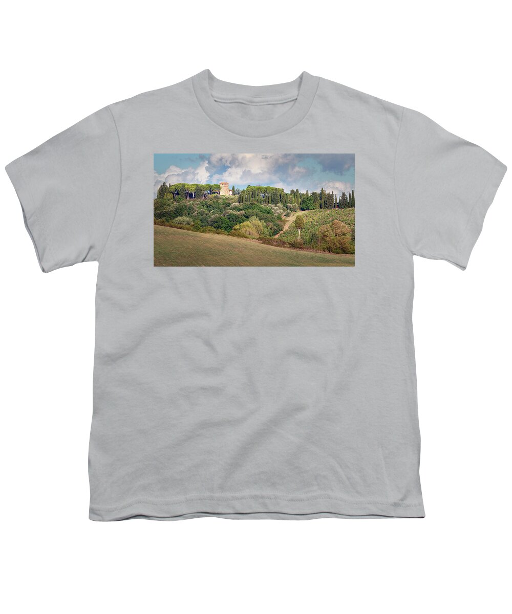 Tuscany Youth T-Shirt featuring the photograph Vineyard Morning Tuscany Italy by Joan Carroll