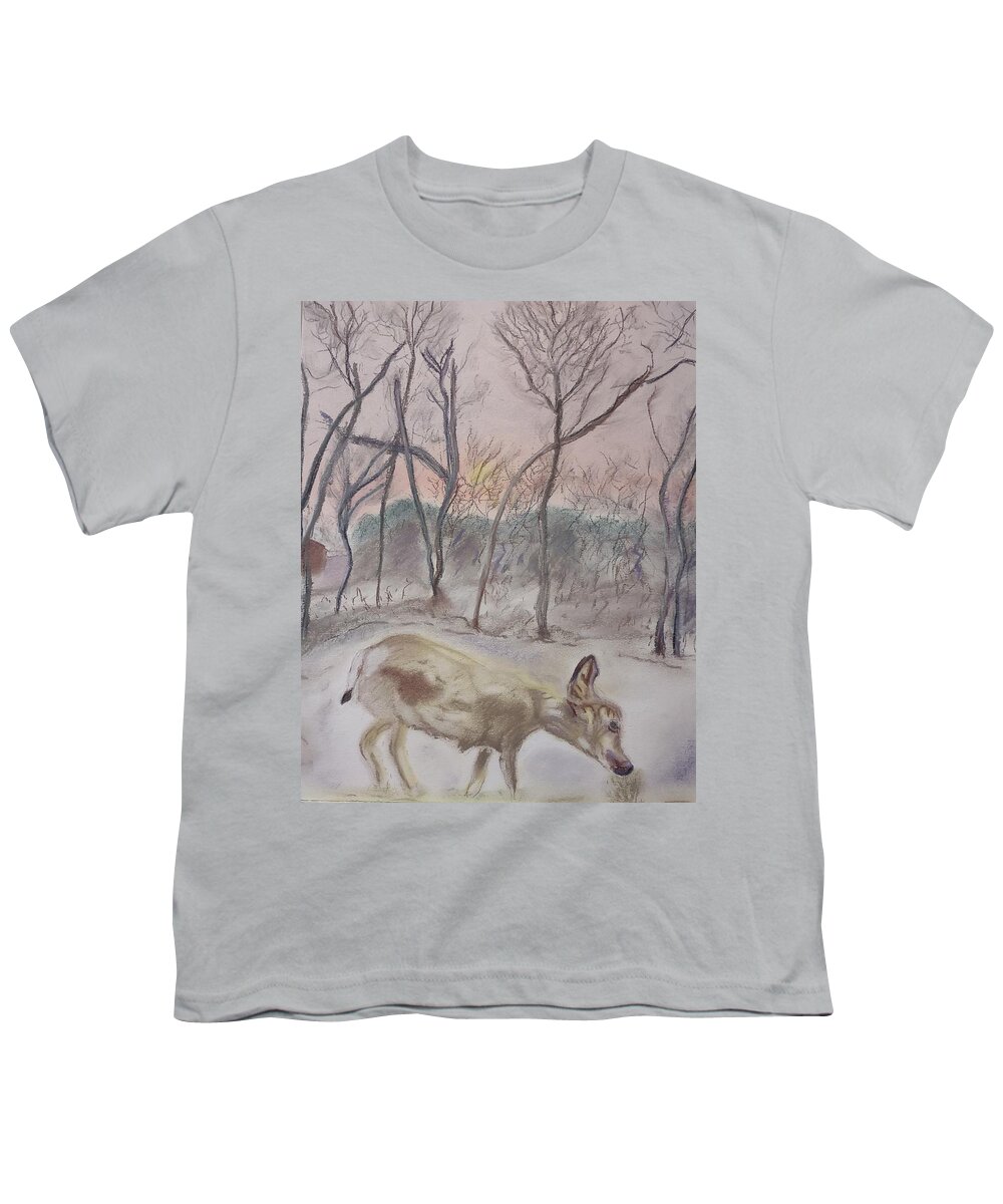 Deer Youth T-Shirt featuring the pastel As The Deer by Suzanne Berthier