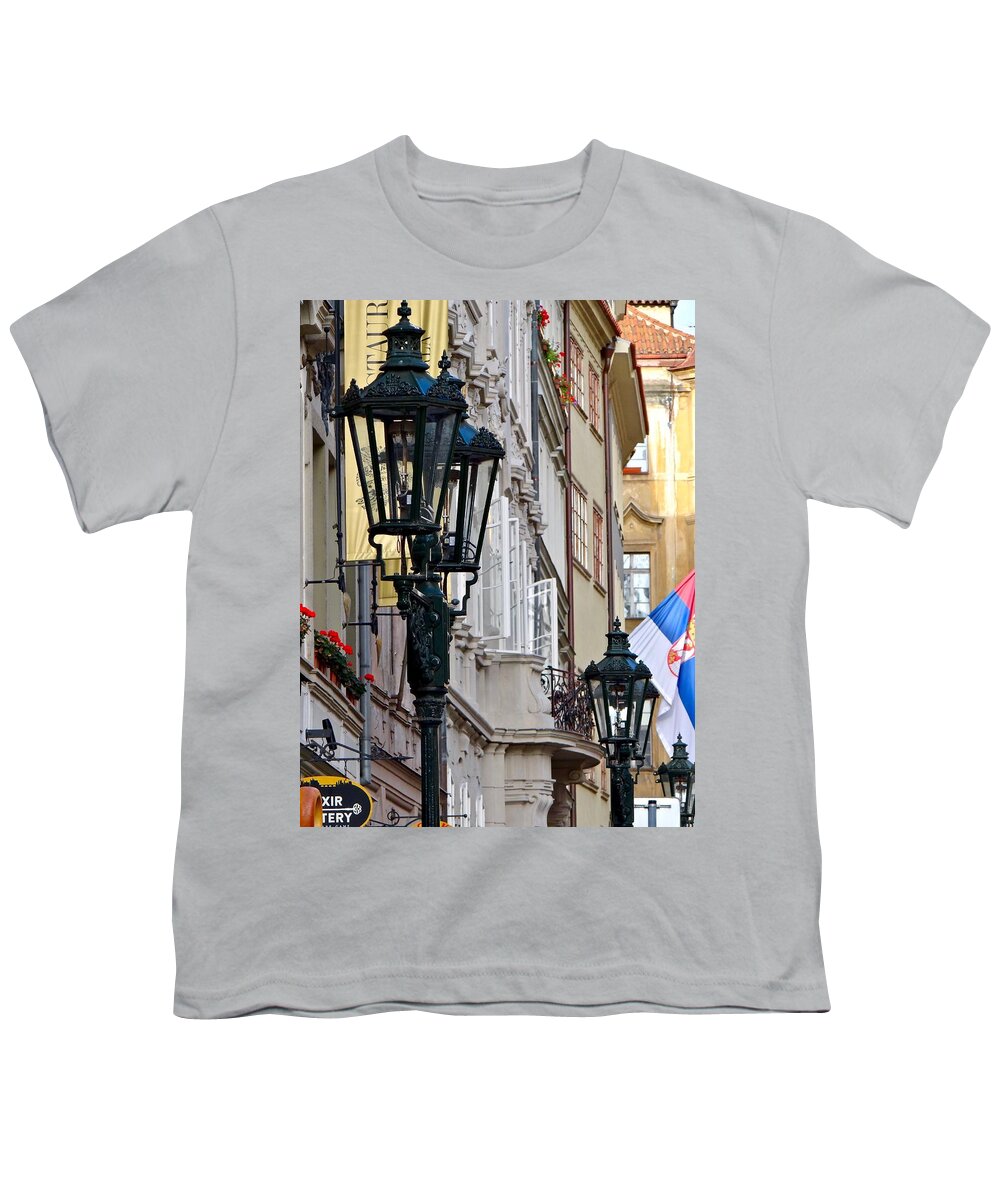Prague Youth T-Shirt featuring the photograph Windows On Prague's Mostecka Street by Ira Shander