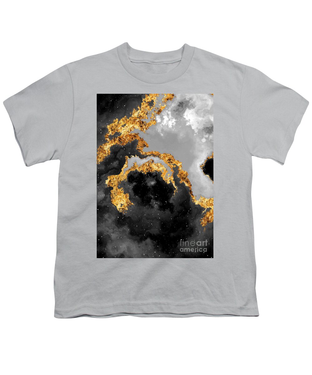 Holyrockarts Youth T-Shirt featuring the mixed media 100 Starry Nebulas in Space Black and White Abstract Digital Painting 083 by Holy Rock Design