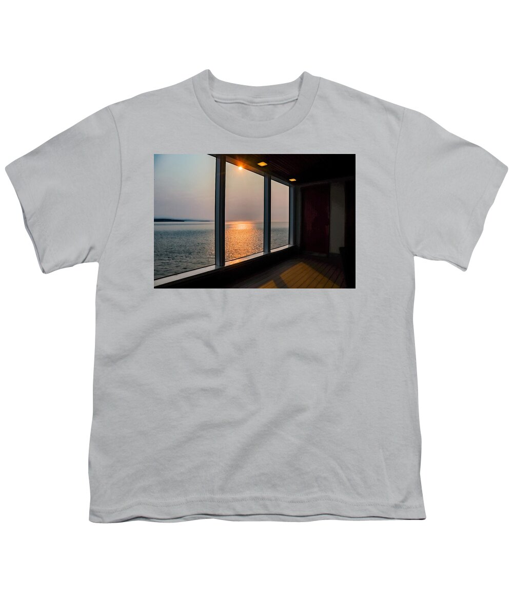 Ship Youth T-Shirt featuring the photograph A Cruise Ship Window Sunset by Ed Williams