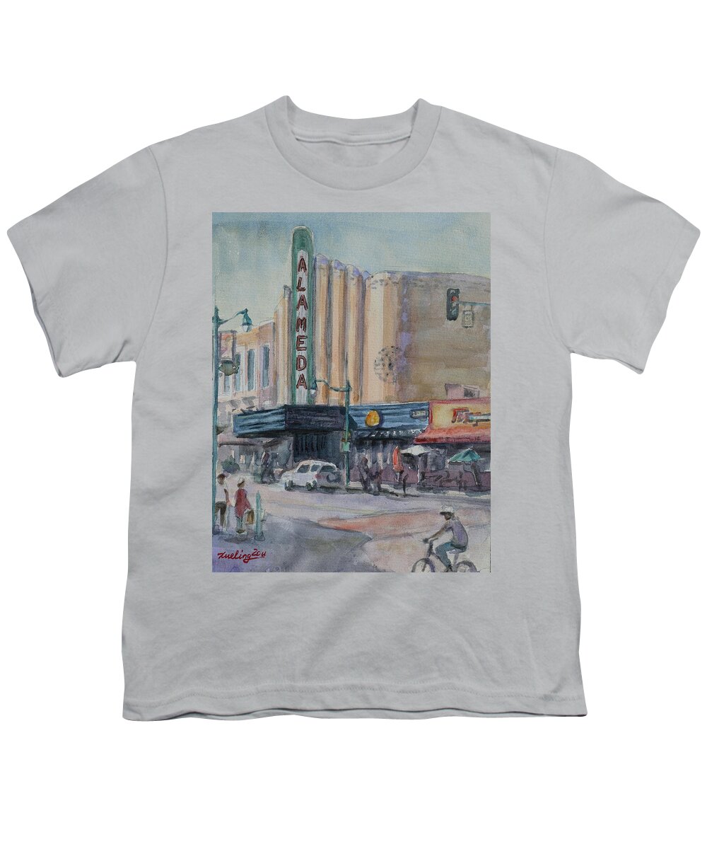 Historic Youth T-Shirt featuring the painting Alameda Theater by Xueling Zou