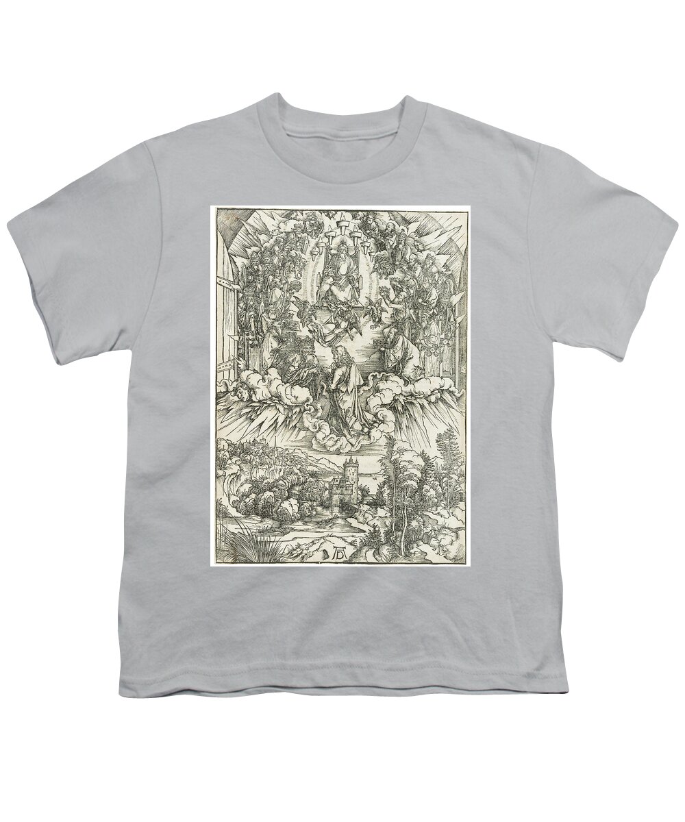 Albrecht DÜrer Saint John Before God And The Elders Youth T-Shirt featuring the painting ALBRECHT DURER Saint John before God and the Elders, from the Apocalypse by MotionAge Designs