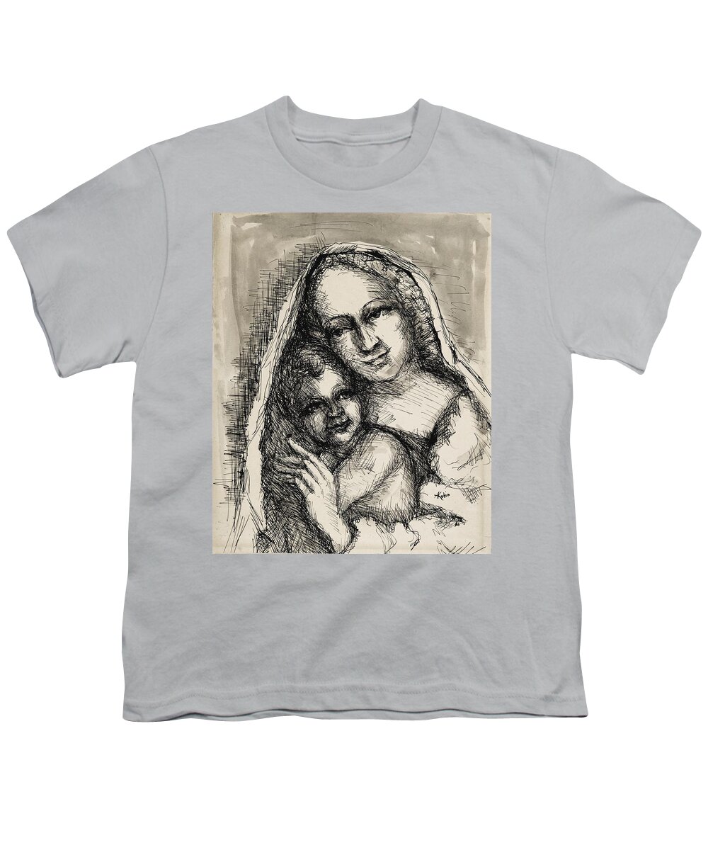 Cityscape Youth T-Shirt featuring the painting Alfred Kubin Madonna mit Kind by Alfred