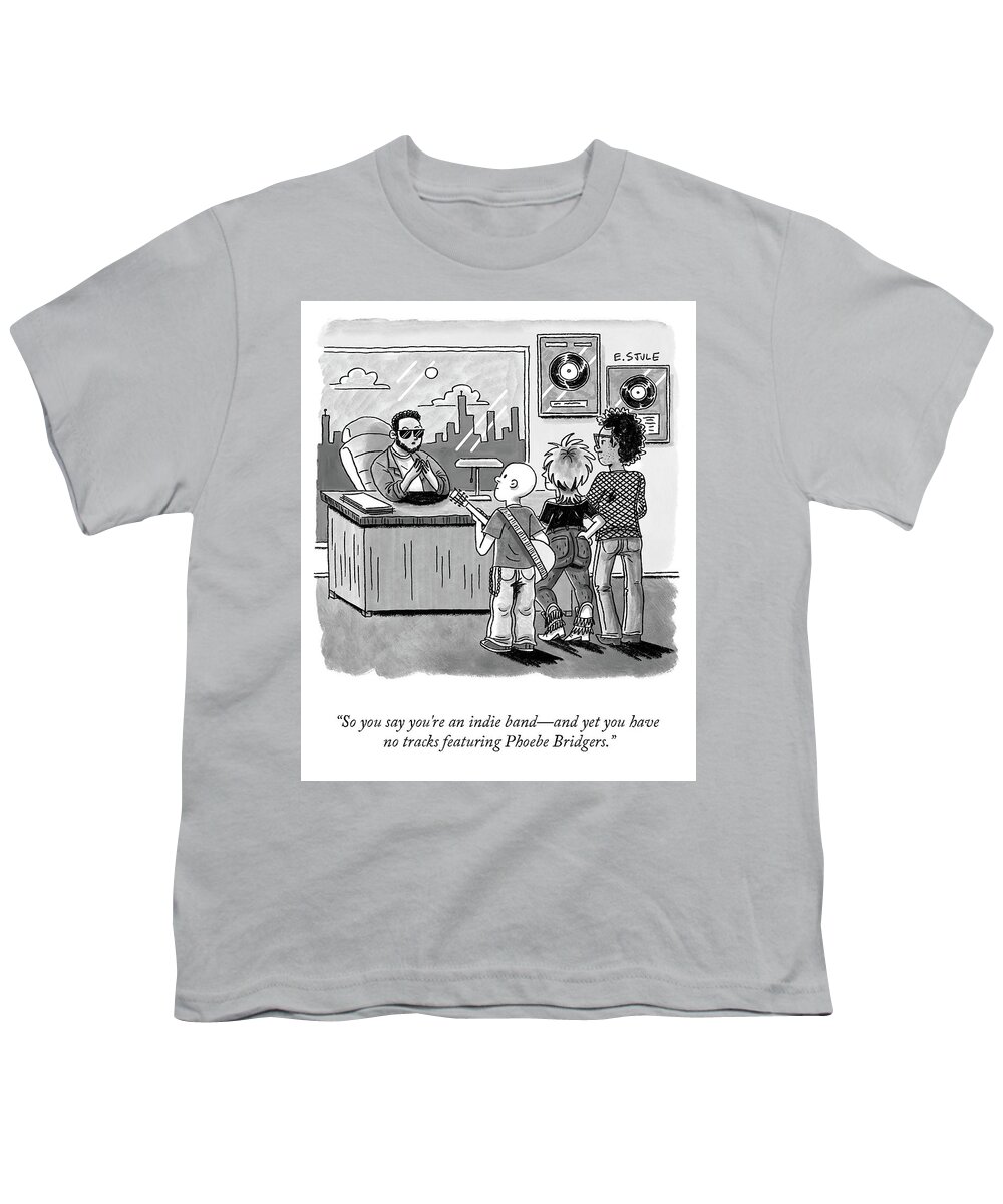 So You Say You're An Indie Band—and Yet You Have No Tracks Featuring Phoebe Bridgers. Youth T-Shirt featuring the drawing An Indie Band by Erika Sjule