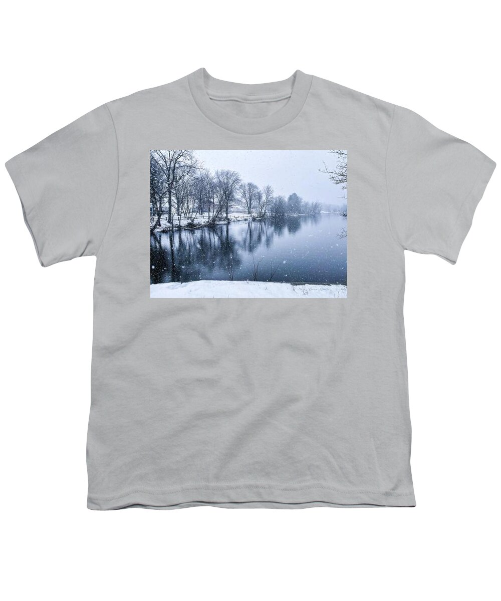 Rivers Youth T-Shirt featuring the photograph April Snow on the White River by Donna Martin