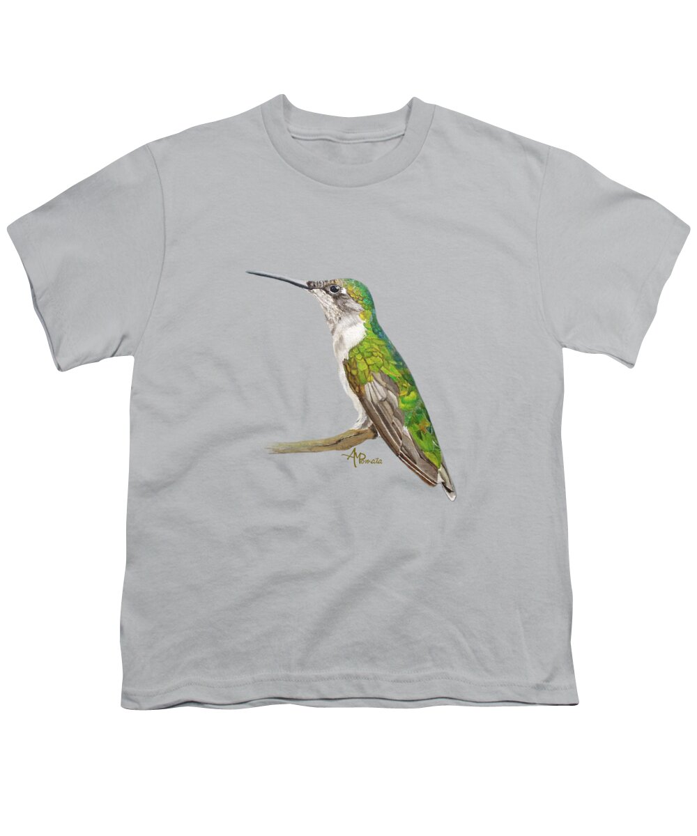 Hummingbird Youth T-Shirt featuring the painting Female Hummingbird Portrait by Angeles M Pomata