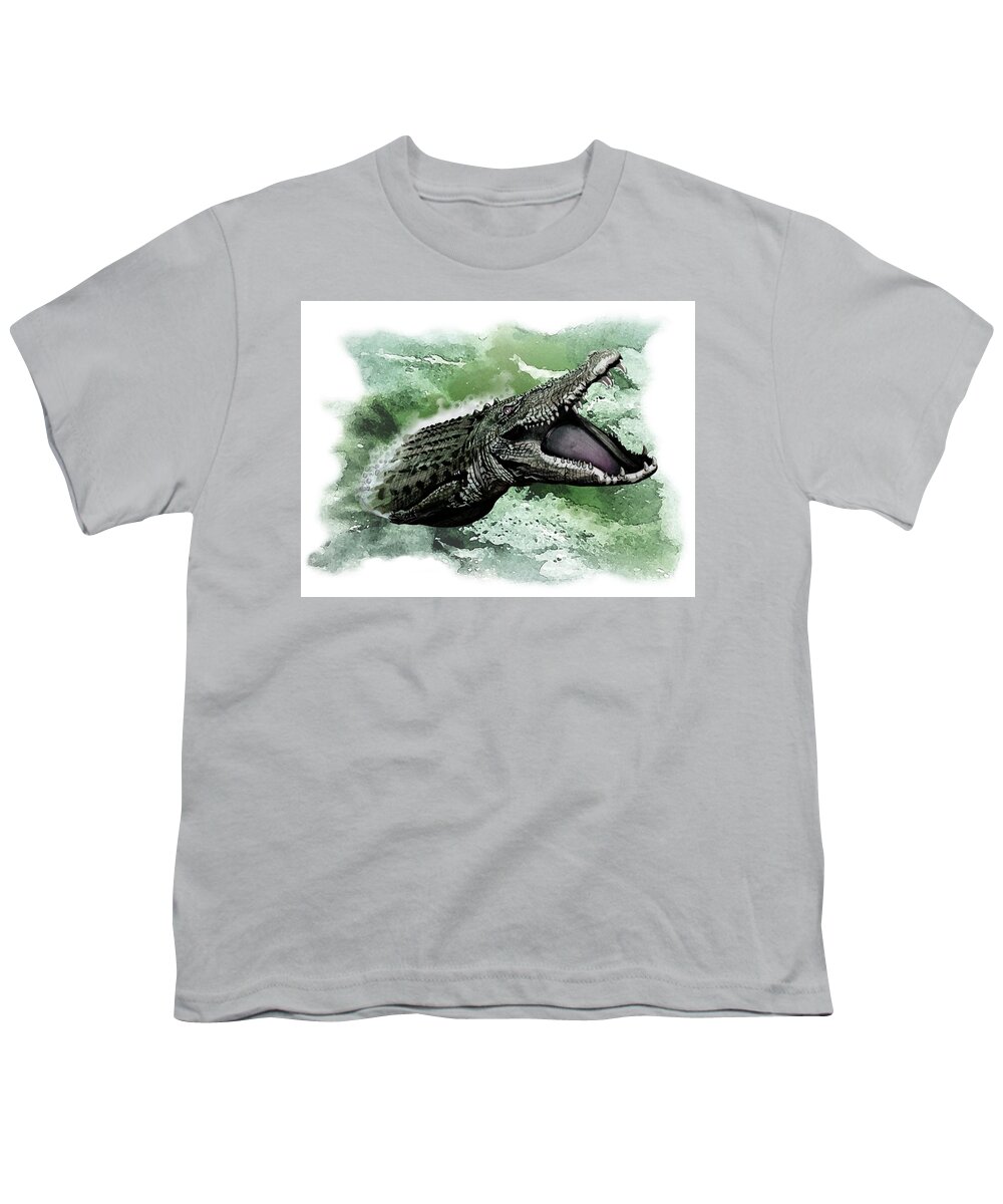 Art Youth T-Shirt featuring the painting Australian Saltwater Crocodile by Simon Read
