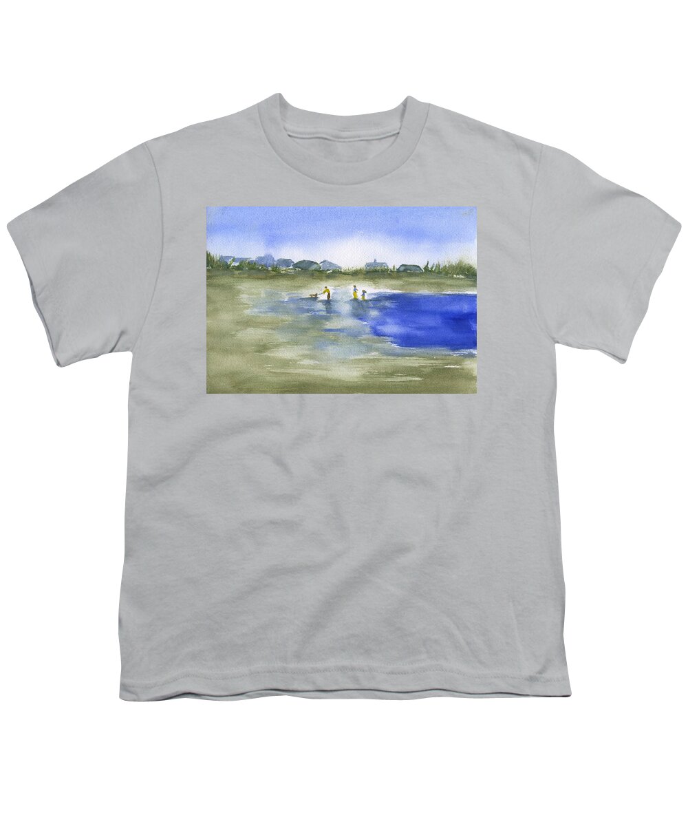 Beach Youth T-Shirt featuring the painting Beach Play Pawleys Island by Frank Bright