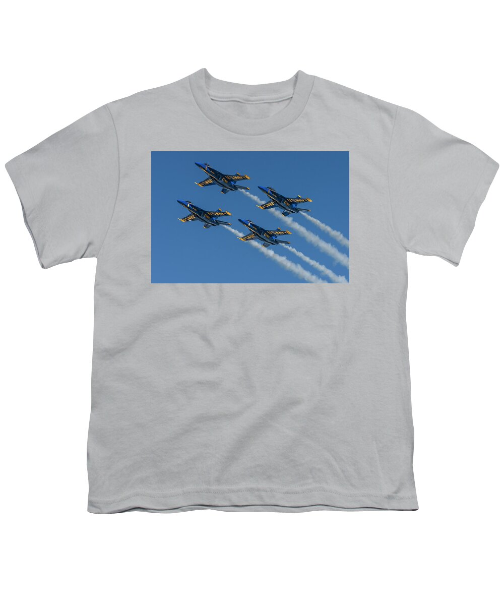 Plane Youth T-Shirt featuring the photograph Blue Angels Diamond Formation by Joe Paul