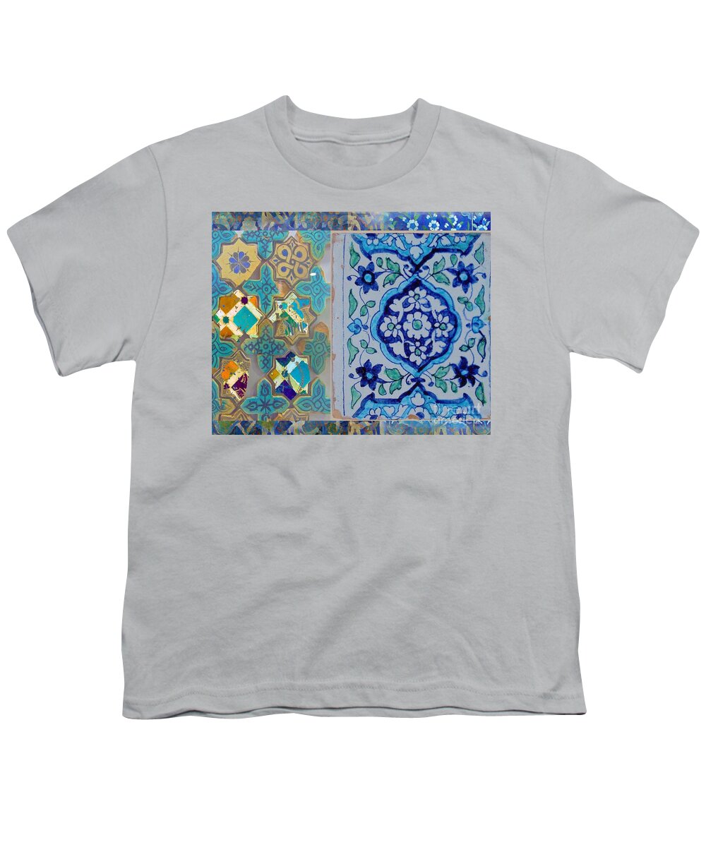  Youth T-Shirt featuring the mixed media Blue Fusion Tile by Seema Z