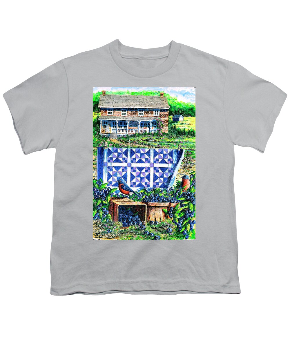 Blueberries Youth T-Shirt featuring the painting Bluebirds and Blueberries by Diane Phalen
