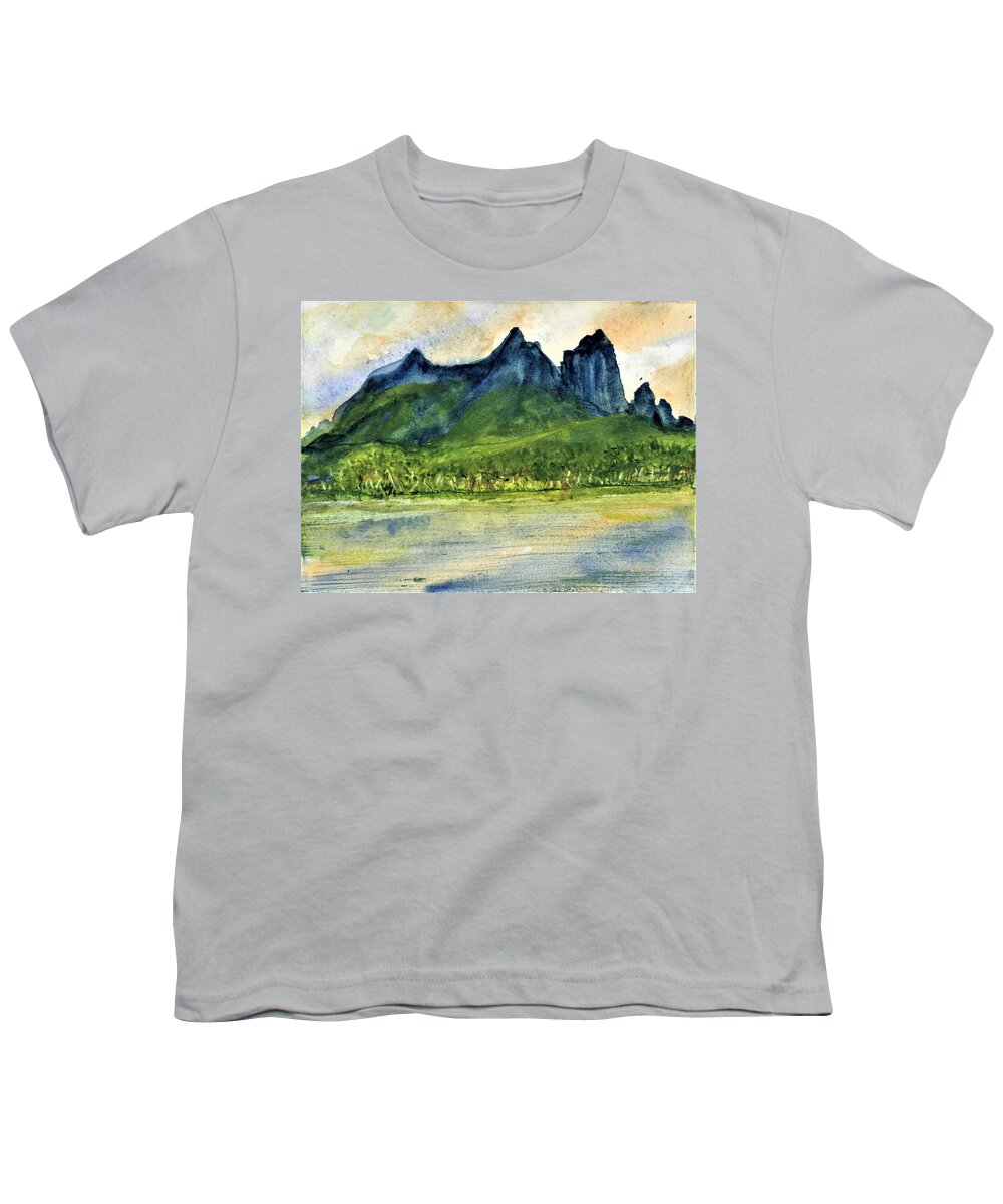 Tahiti Youth T-Shirt featuring the painting Bora Bora Shoreline by Randy Sprout