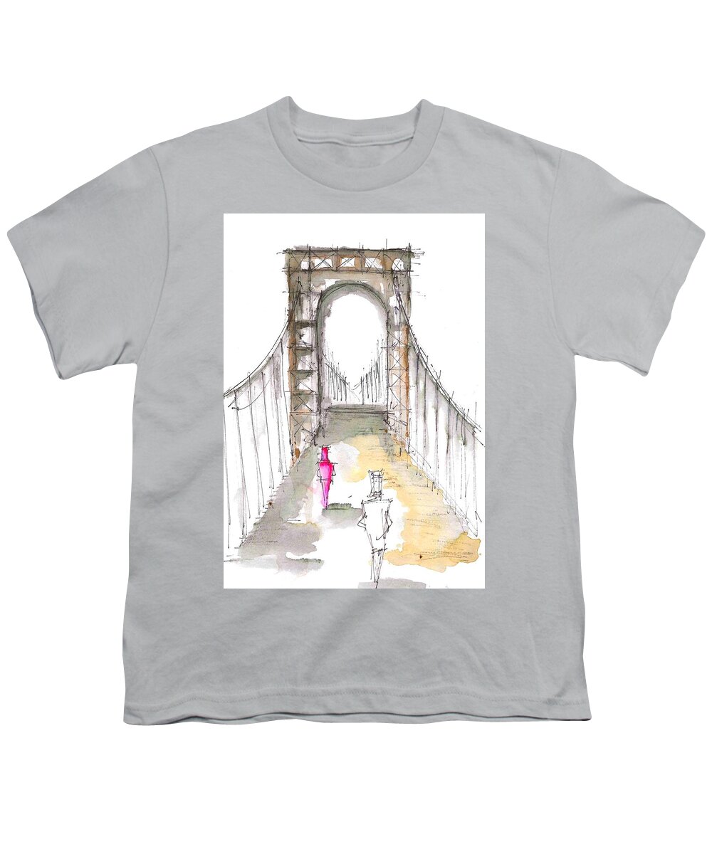 Bridge Youth T-Shirt featuring the drawing Bridge Perspective I by Jason Nicholas